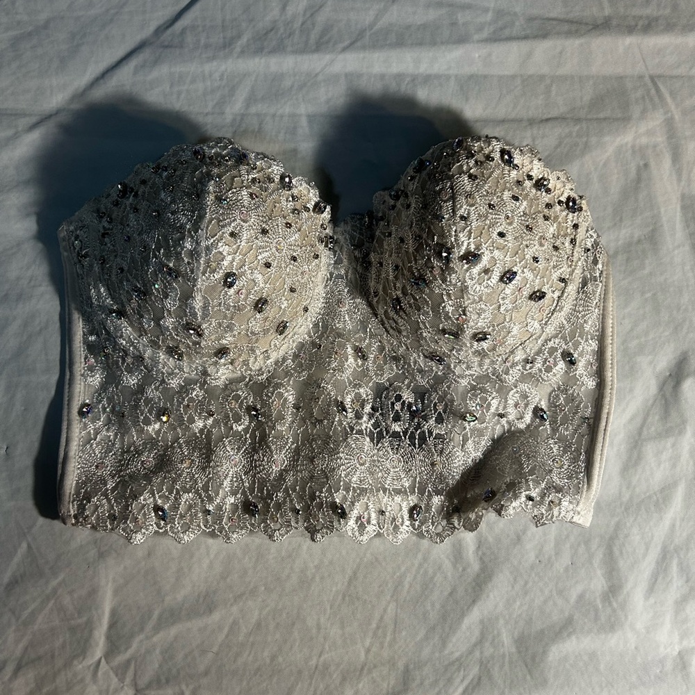 Windsor Sparkling Lace Bralette - Silver and Black